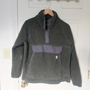 Carhartt Women Olive Green Snap Fleece Pullover Jacket Relaxed Fit